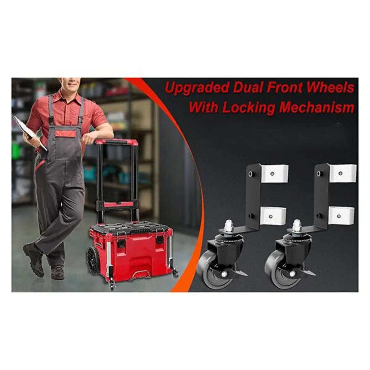 STOCK-Upgraded 360° Dual Front Wheels Toolbox Front Wheels Caster Set for Rolling Tool Box Toolbox Accessories Black