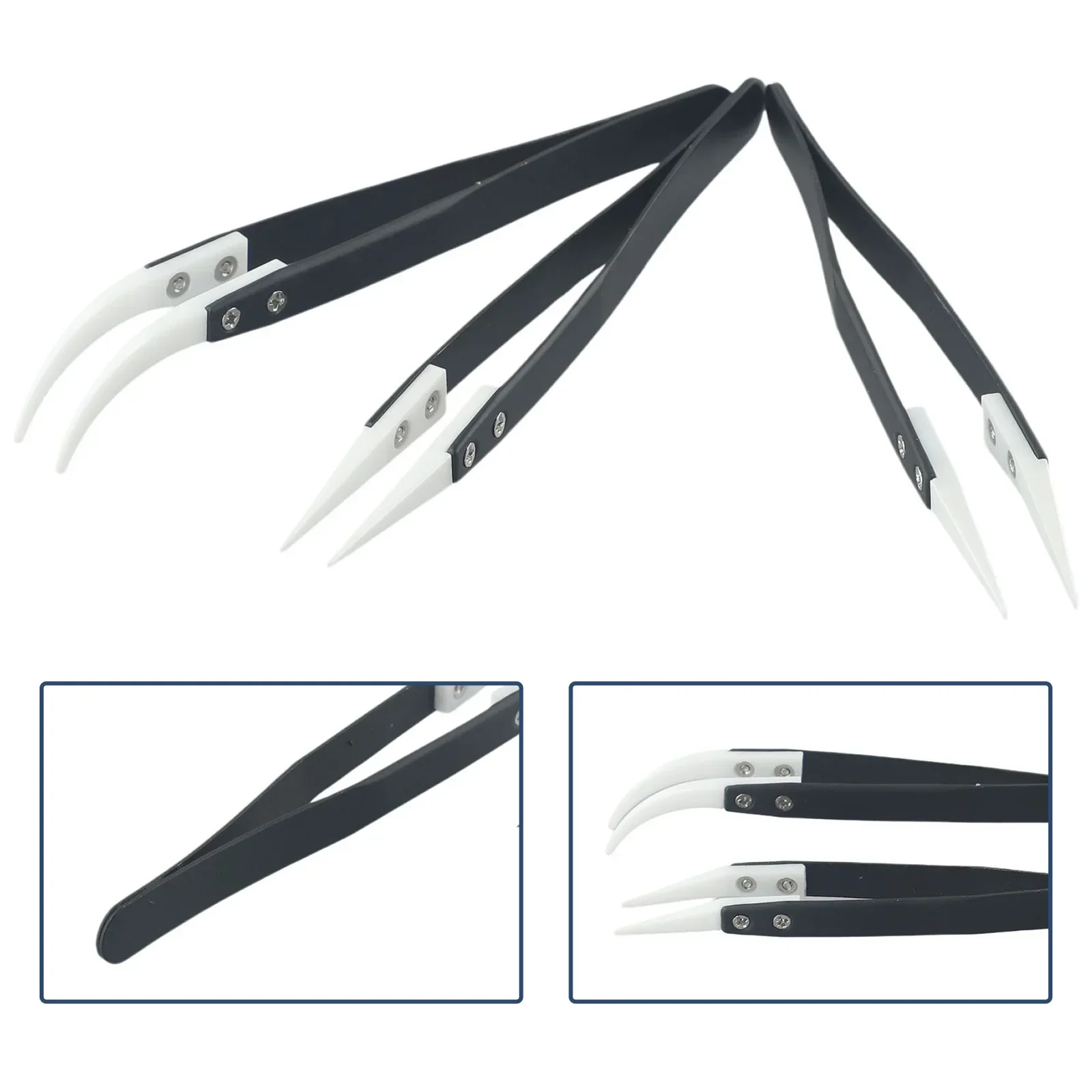 Easy Carry Reverse Tweezers Ceramic Tweezers Practical Replacement 1set Stainless Steel + Ceramic 3pcs Silver And Black