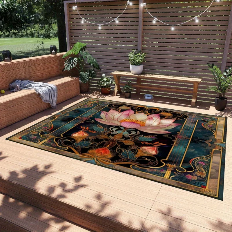 

Декоративный коврик VIKAMA с узором лотоса, нескользящий напольный коврик для гостиной, прихожей, отеля, двора, домашнего декора