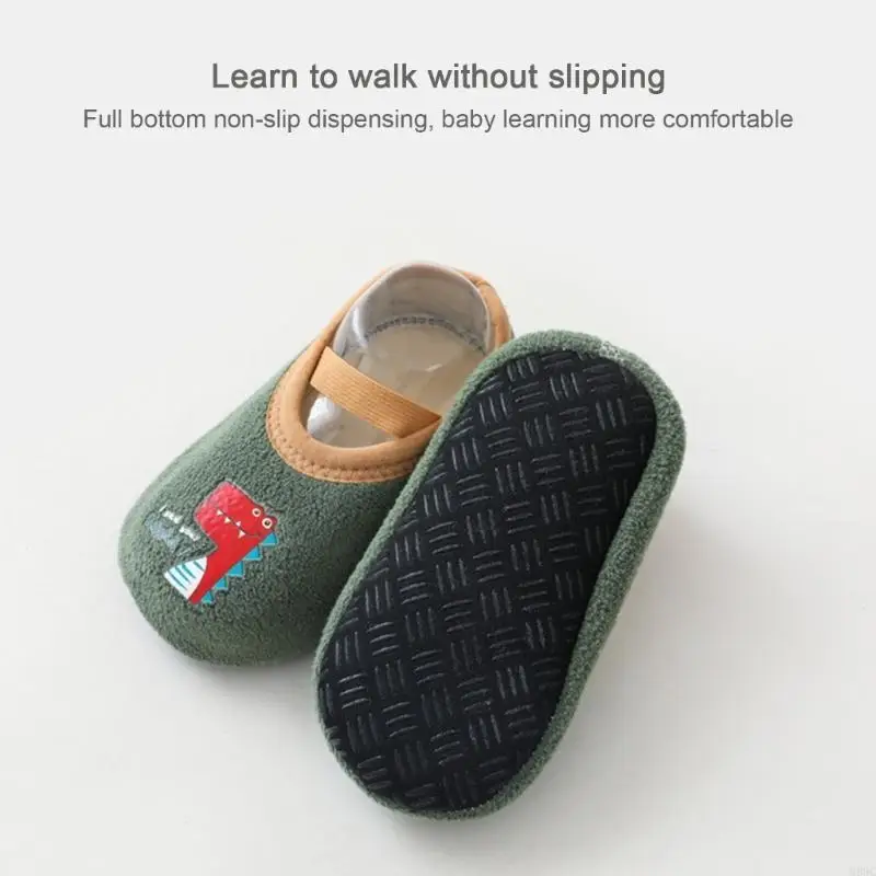 جوارب M89C مطاطية للرضع أحذية ناعمة للأحذية المسطحة الدافئة للأطفال في الأماكن المغلقة