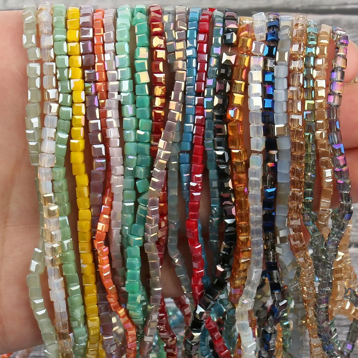 2/3/4mm AB Colorful Faceted Square Crystal Glass Bead Cube Loose Spacer Czech Crystal Bead For Jewelry Making DIY Accessories