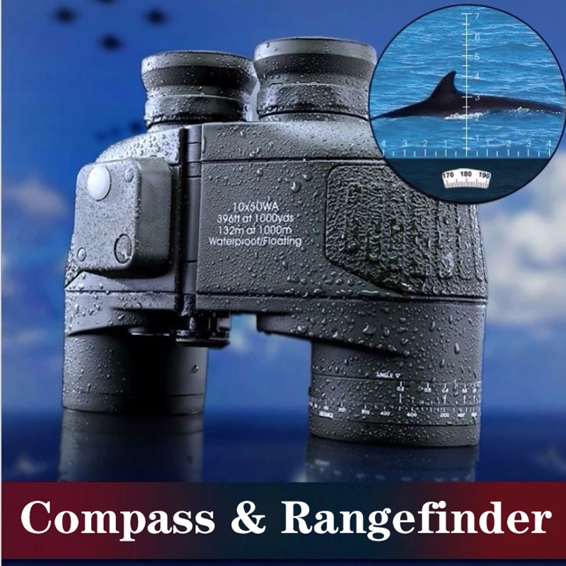 

Army 10x50 Marine Binoculars for Adults Waterproof Binocular with Rangefinder Compass BAK4 Prism FMC Lens for Navigation Hunting