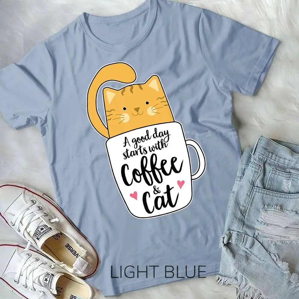 Lustige orange Katze Kaffeetasse T-Shirt Katze Liebhaber Geschenke Unisex Form T-Shirt