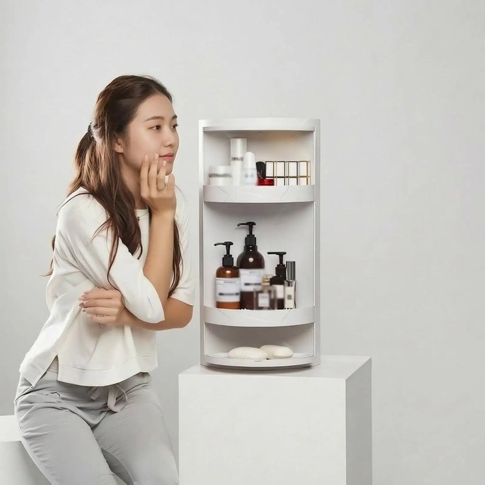 Space Saving Bathroom Wall Cabinet ABS Plastic Swivel Door Organizer for Cosmetics and Bath Items