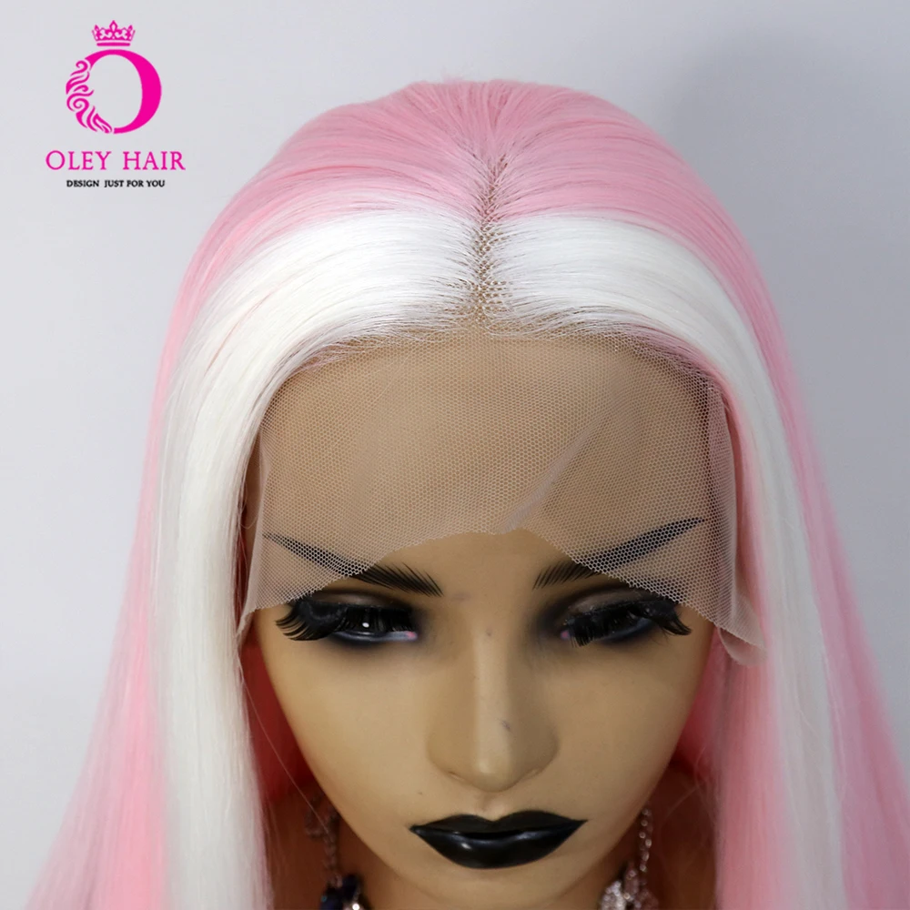 Pink Colored Synthetic 13x4 Lace Front Straight Transparent Drag Queen Heat Resistant Cosplay Wigs For Black Women Glueless 180%