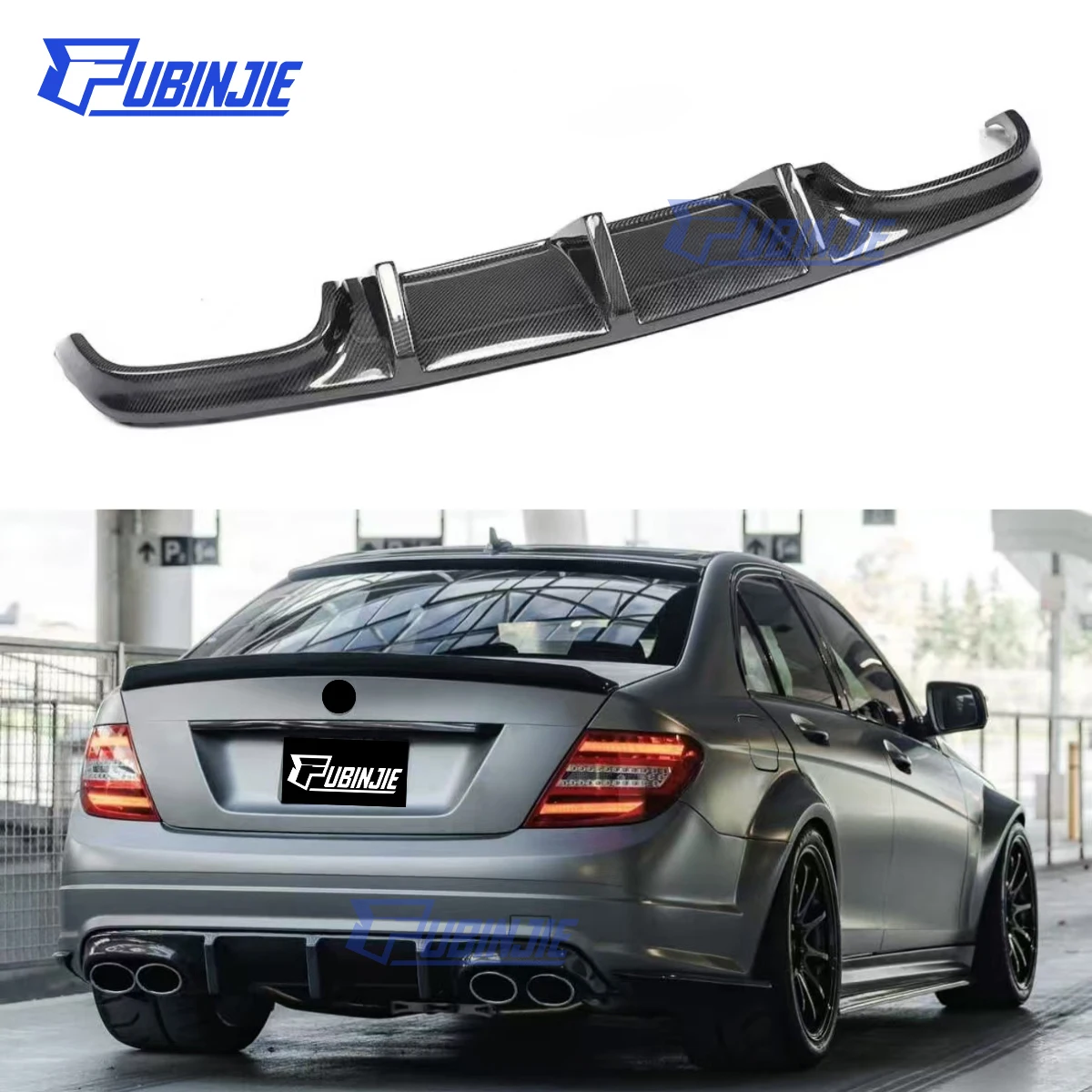 

Style Real Carbon Fiber Rear Bumper Diffuser Splitter for Mercedes-Benz W204 C Class C63 Per LCI 2008-2011