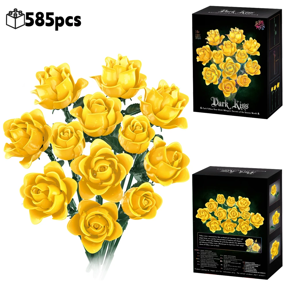 Novo criativo amarelo rosa buquê blocos de construção conjunto diy ornamento romântico mesa decoração presente dos namorados para mulher