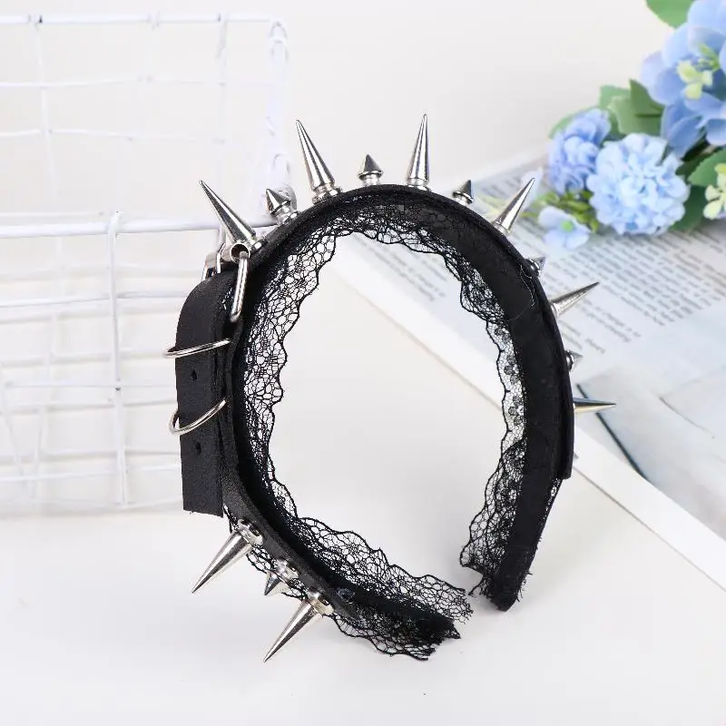 Gothic Punk Haarband für Mädchen Spitze Nieten Kopfschmuck Cosplay Kostüm Themenveranstaltungen Club-Auftritte – Detail 3