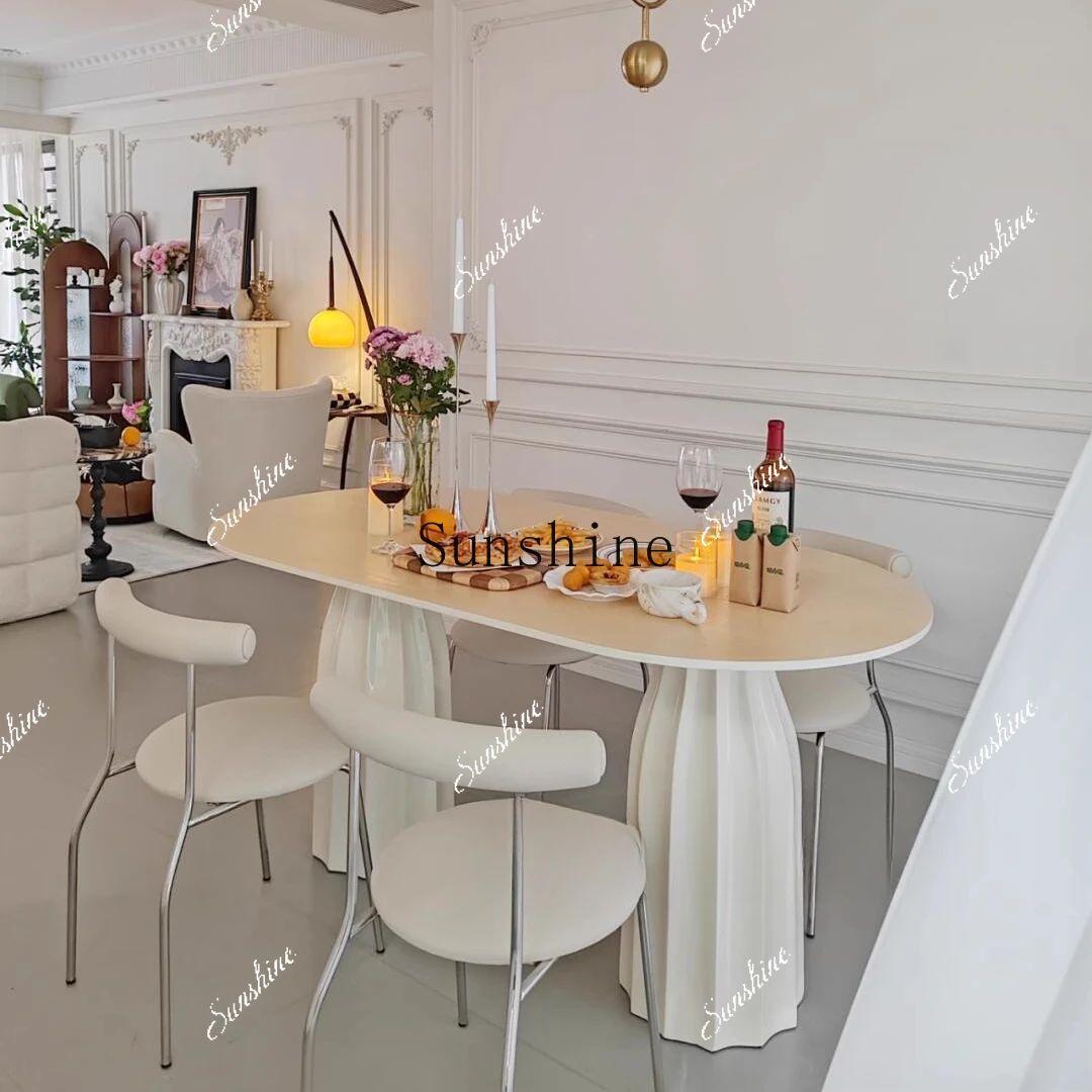 

French cream style solid wood design household small apartment oval eating modern simple table FT