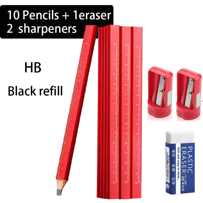 JOMPENS Anti-Slip Houten Potlood Millimeterschaal Professionele Kwaliteit Houtbewerking HB Potlood Zwart HB Lood Platte Octagon Tekening
