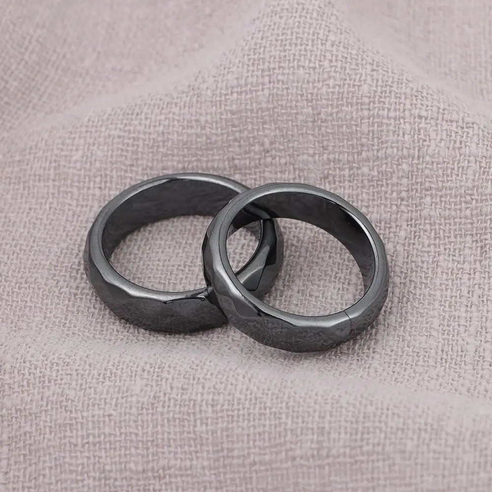 Hematite Stone Black Cutting Ceramics Ring Women Men Anxiety Balance Root Chakra absorbs Negative Energy Jewelry Lovers Rings