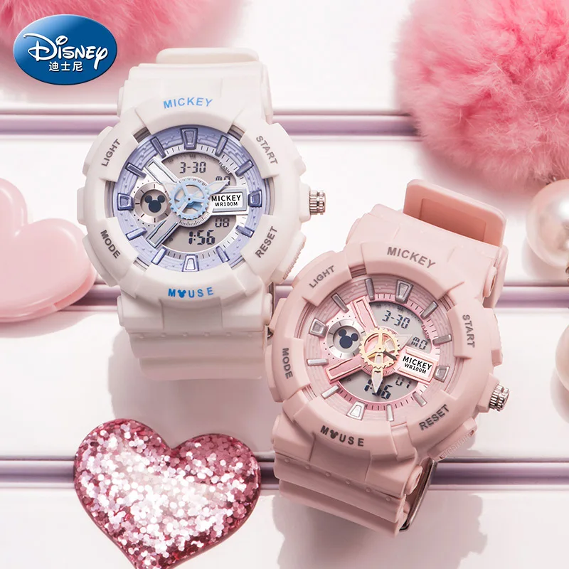 

Disney Micky Mouse 50M Dual Display Clock Multifunction Luminous Ladies Digital Quartz Wrist Watches Women Child New Gift