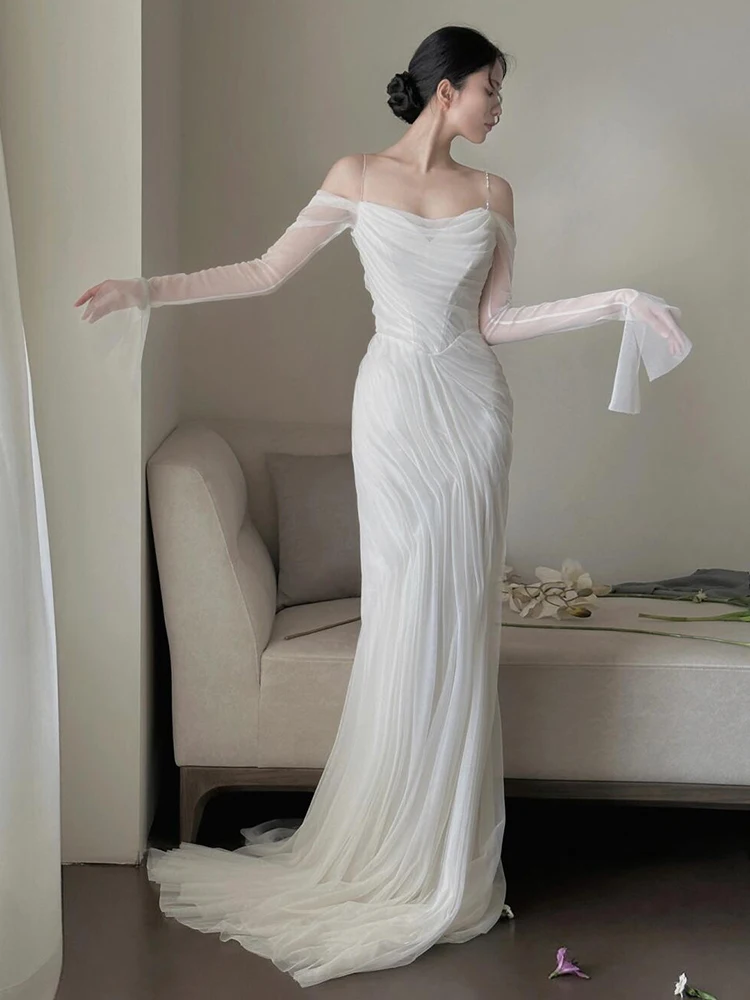 

Ele Long Sve One oulder Wedding Dr Ele Entrance Ceremony Robe Slimming out Door Veil for Young Women