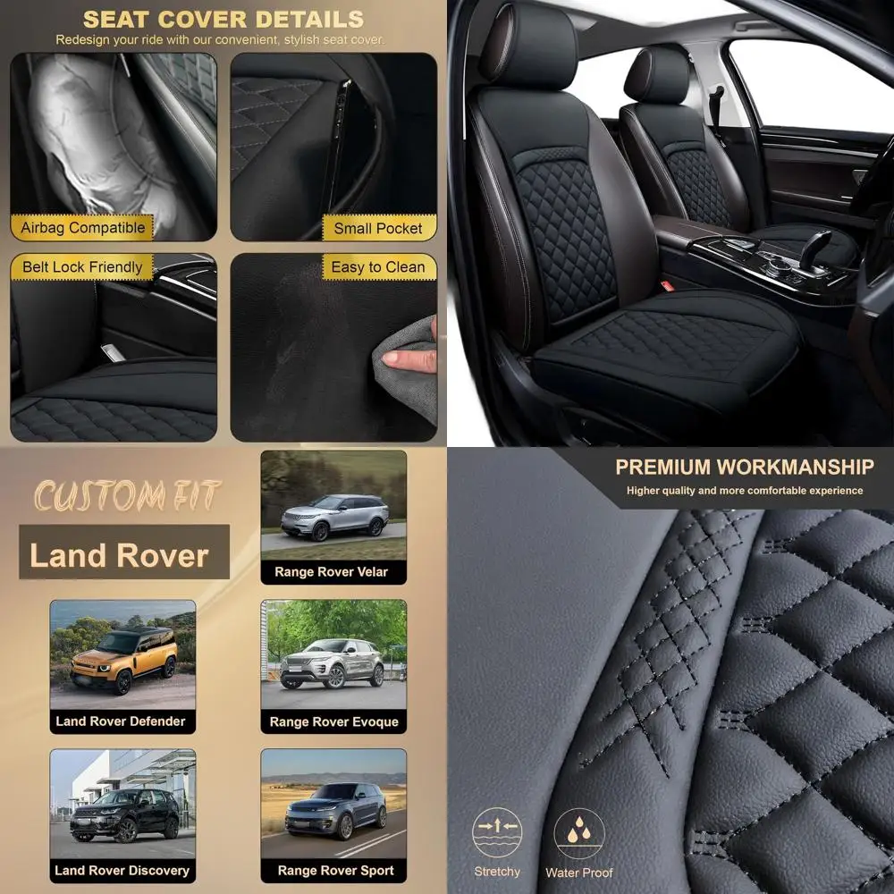 

Custom Leather Waterproof Seat Covers for Land Rover Defender, Discovery, Range Rover, Evoque, Velar, 2-Pack, Black