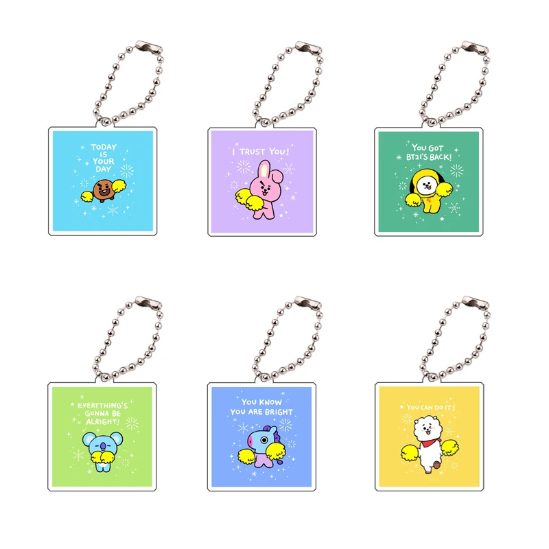 2025 New Bt21 Keychain Homemade Koya Rj Shooky Cheerleading Bead Chain Pendant Mini Cooky School Bag Car Key Accessories Gift