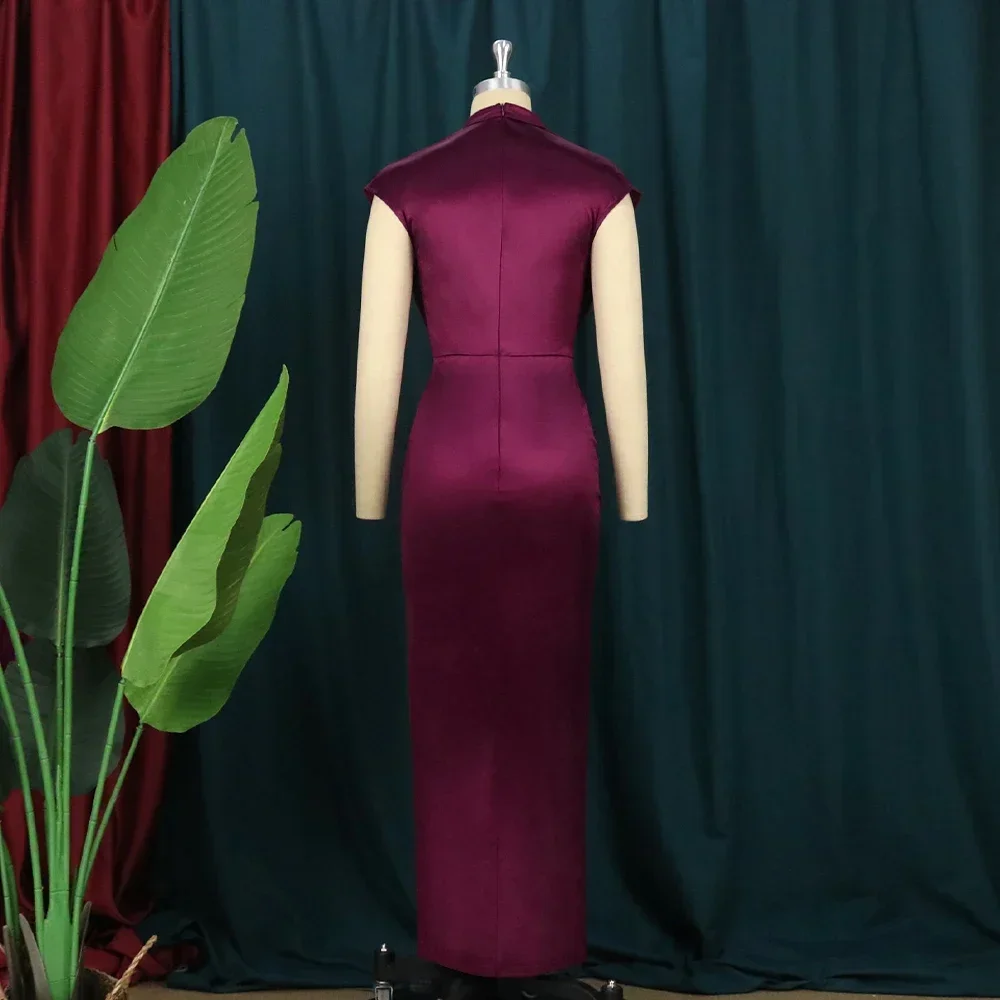 Burgundowe sukienki Plus Size 4XL Sexy Bodycon Long Prom Slit Evening Birthday Party Cocktail Outfits for Ladies 2024 Spring Summer