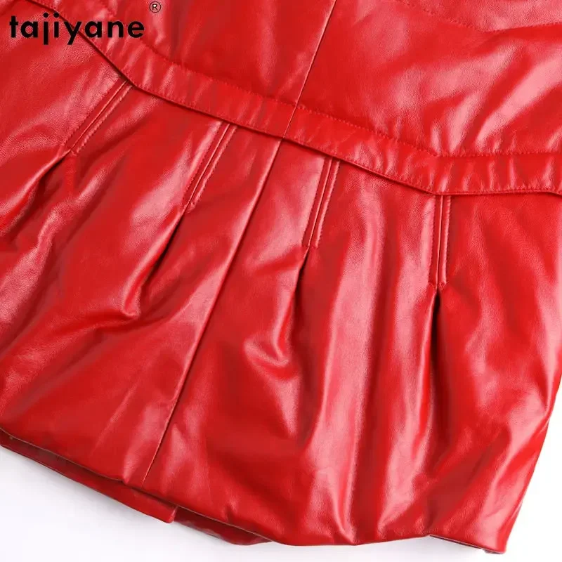 Tajeyane-Chaqueta de plumón de piel auténtica para mujer, abrigo corto de piel de oveja auténtica con cuello de piel de zorro, abrigos ajustados de plumón, 100%