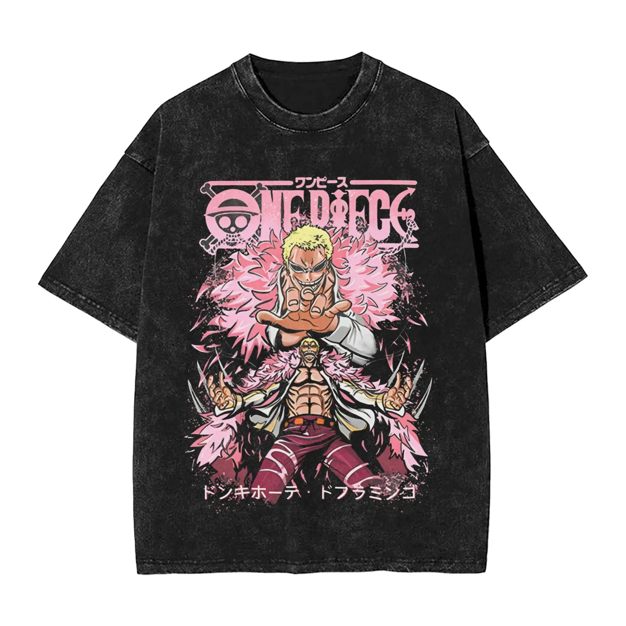 Washed T Shirt One Piece Anime T-Shirts High Street  Streetwear 100% Cotton Graphic Printed Tops Tees for Men Women