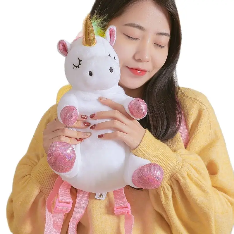 귀여운 레인보우 유니콘 배낭 여아 남아 봉제 조절 가능한 책가방, 부드러운 인형 동물 가방, 유치원 장난감, 어린이 선물