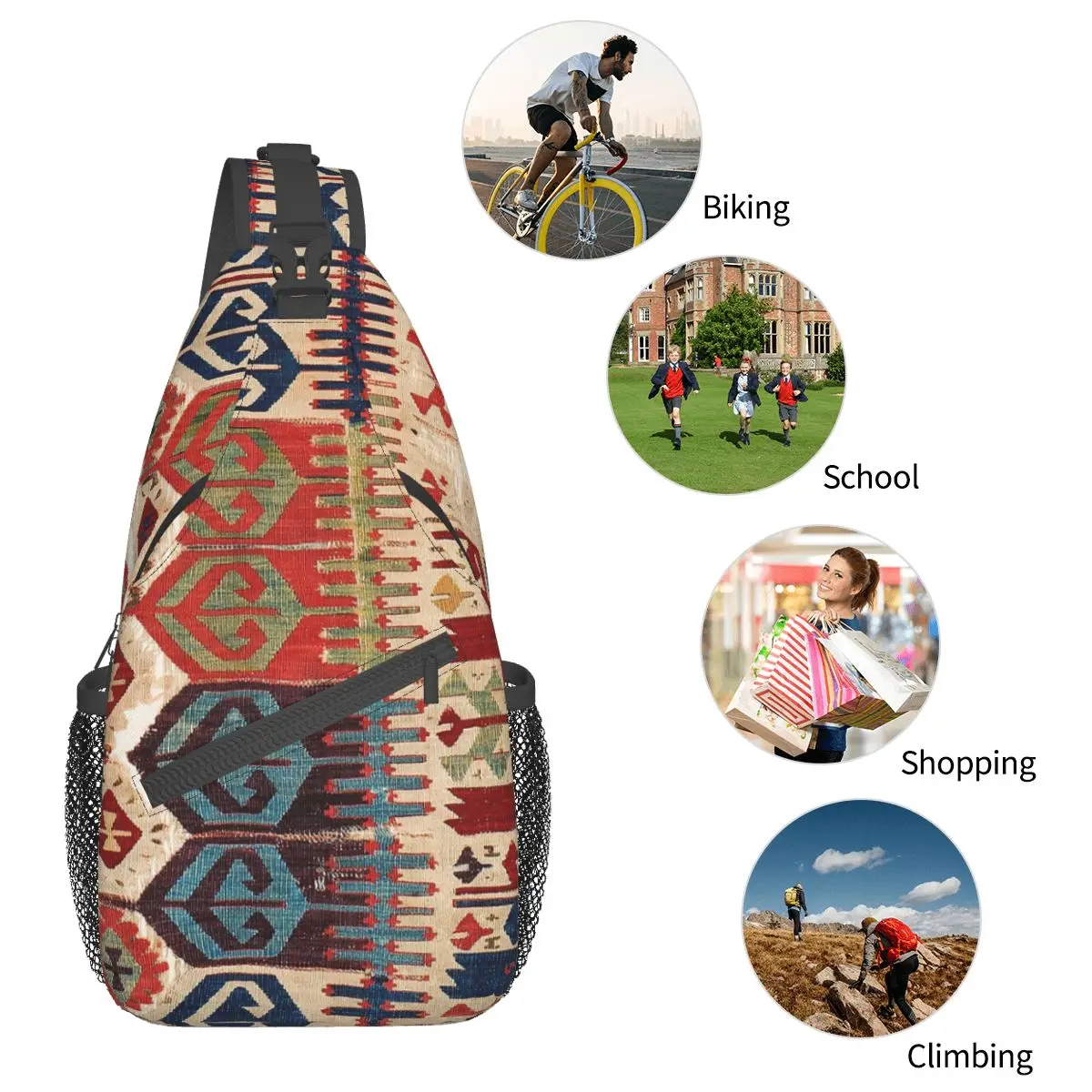 Tas selempang antik Turki Kilim tas dada tas bahu Boho antik ransel bahu Persia tas Hiking perjalanan tas berkemah