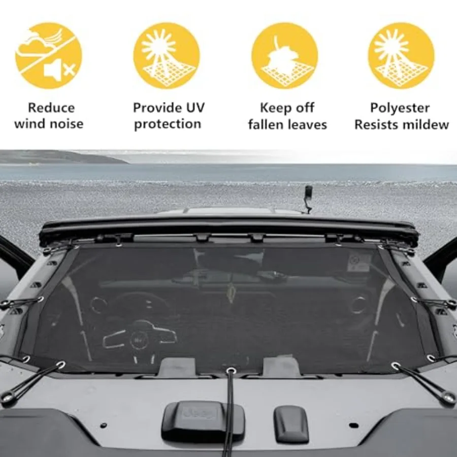 Sunshade Bikini Top for 2024+ Jeep, Mesh Sun Shade Top Cover Bimini Top for 2025 2026 Jeep Wrangler JL Accessories 4 Door Hard
