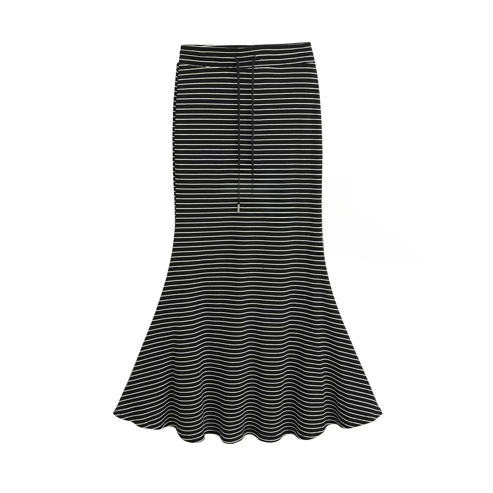 High Waist Drawstring Stripe Bodycon  Skirt Sweet Lady Outerwear Versatile Fish Tail Skirt Pure Desirable Internet Celebrity