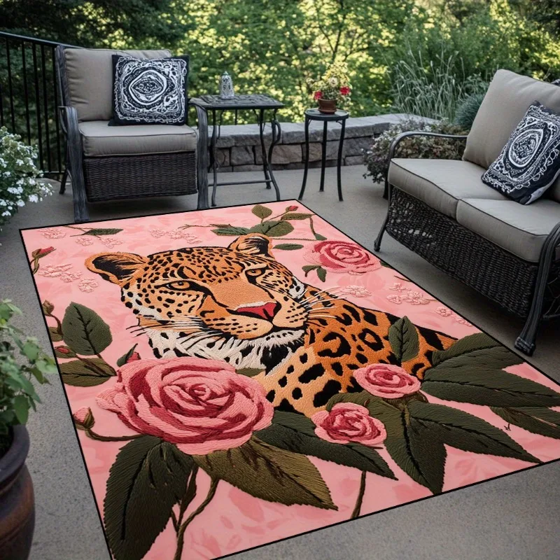 

Leopard & Floral Design Area Rug Large Washable Floor Mat for Living Room Bedroom Study Game Doormat Home Decor Carpet