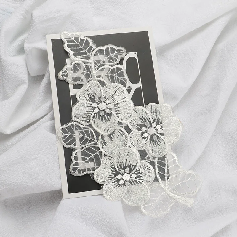 1Pc Black Water Soluble Embroidery Lace Flower Cloth Stickers Clothes Wedding Dress Appliques Sew Patch 20*11cm