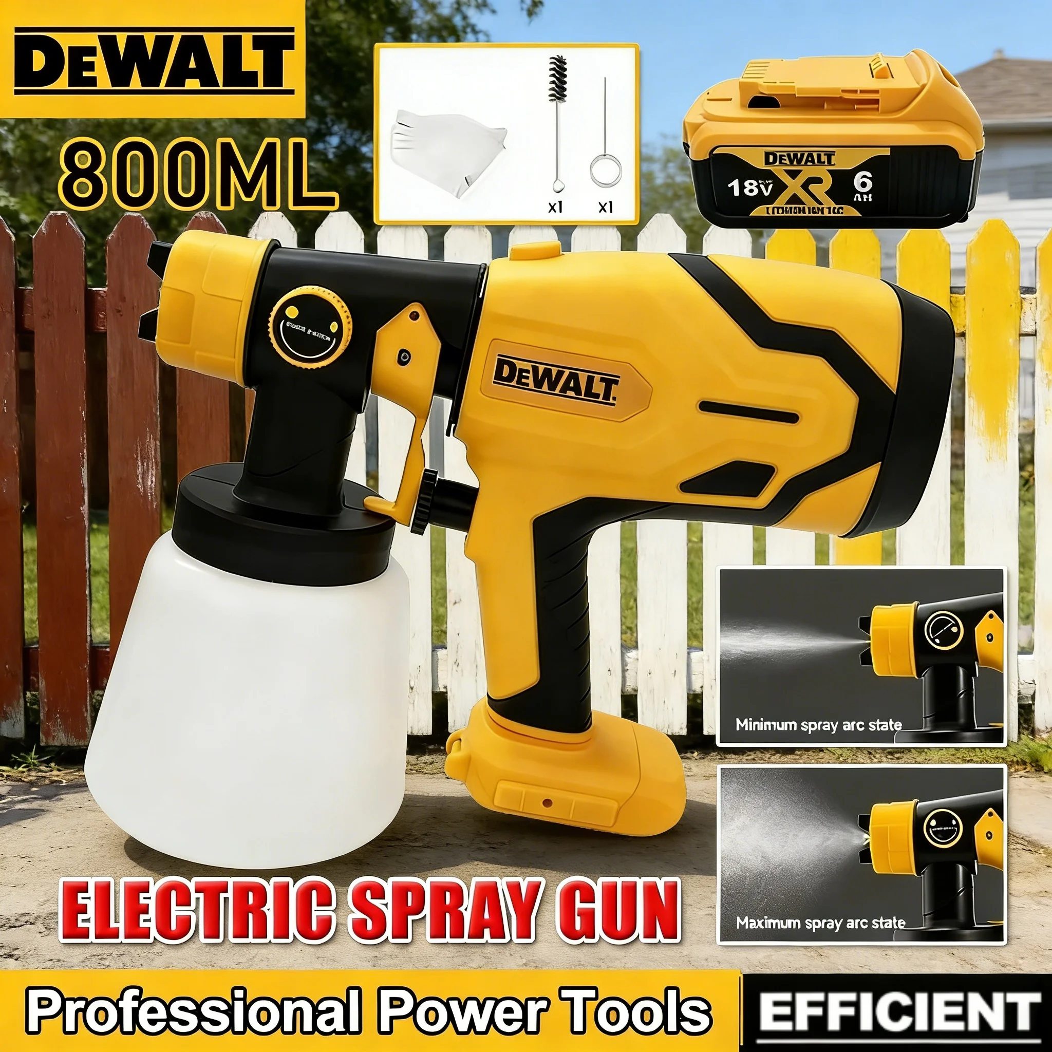 

DEWALT 800ML Portable Cordless Paint Sprayer, High-Power Automotive and Furniture Spraying Gun, Compatible Fit DEWALT Batteries