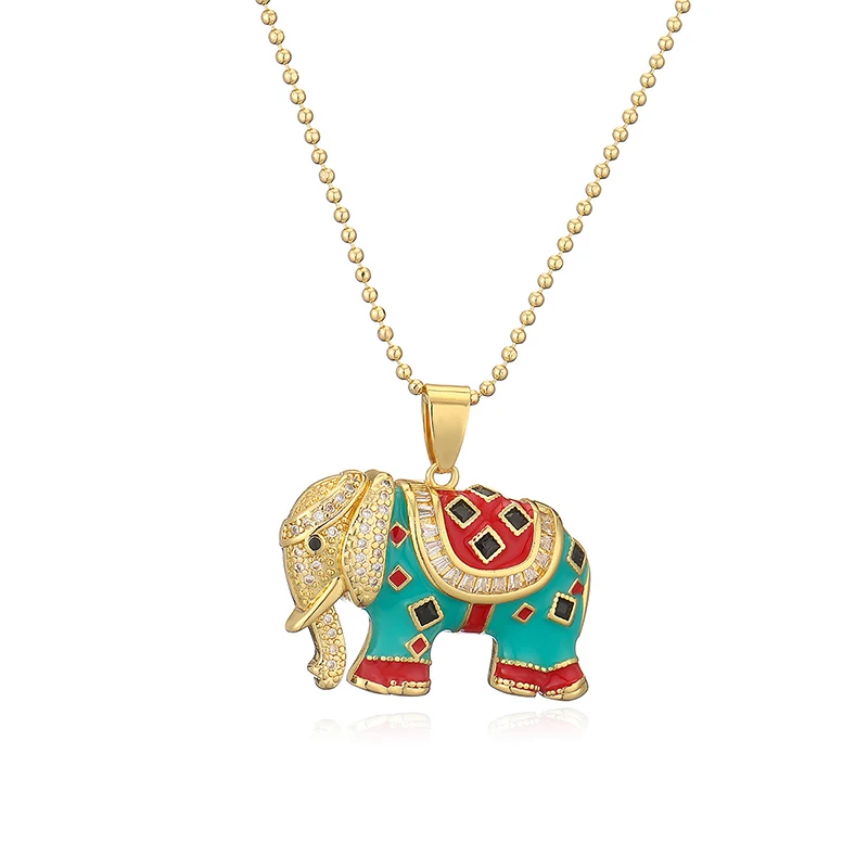 GANPUP Stilvolle Emaille-Elefanten-Zirkon-Anhänger-Halskette für Damen, Modische 18K Gold PVD-beschichtete Schlüsselbeinkette, Choker-Schmuckgeschenk – Detail 6