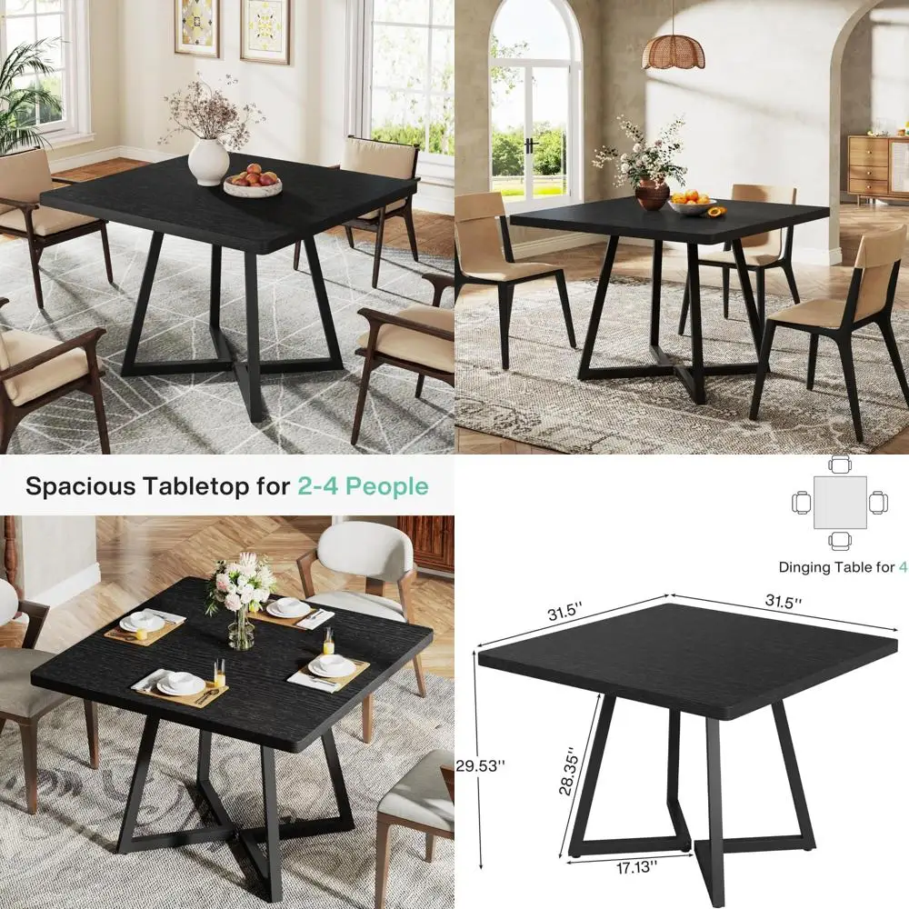 Tribesigns Square Dining Table for 2, 31.5 Industrial Dinner Table with Metal Base, Kitchen Table for Dining Room, Small Space,
