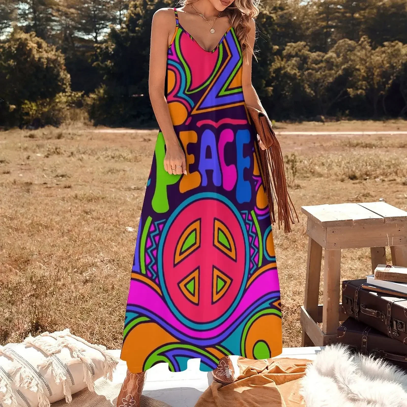 Fun and Funky Flower Power Peace and Love Hippy Art Sleeveless Dress dresses ladies 2025 summer sexy dress Dress