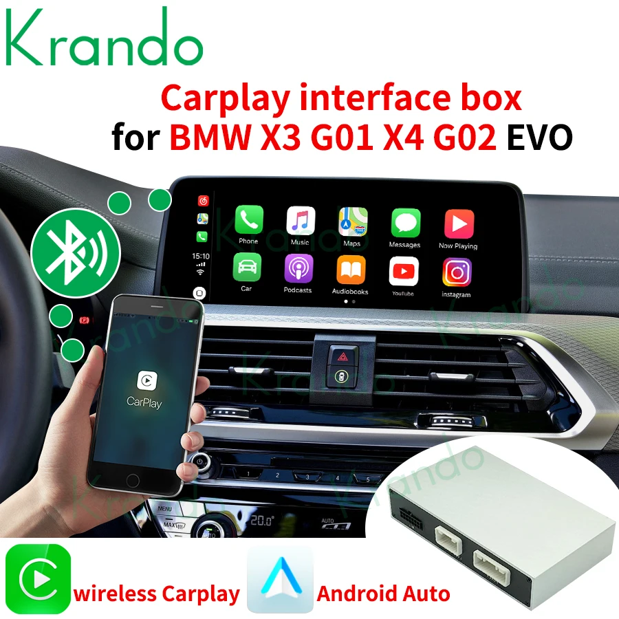 Krando Wireless   CarPlay Android Auto Interface Box  X3 F25 X4 F26 G01 G02 CIC NBT EVO 2011-2020 Siri Control Module