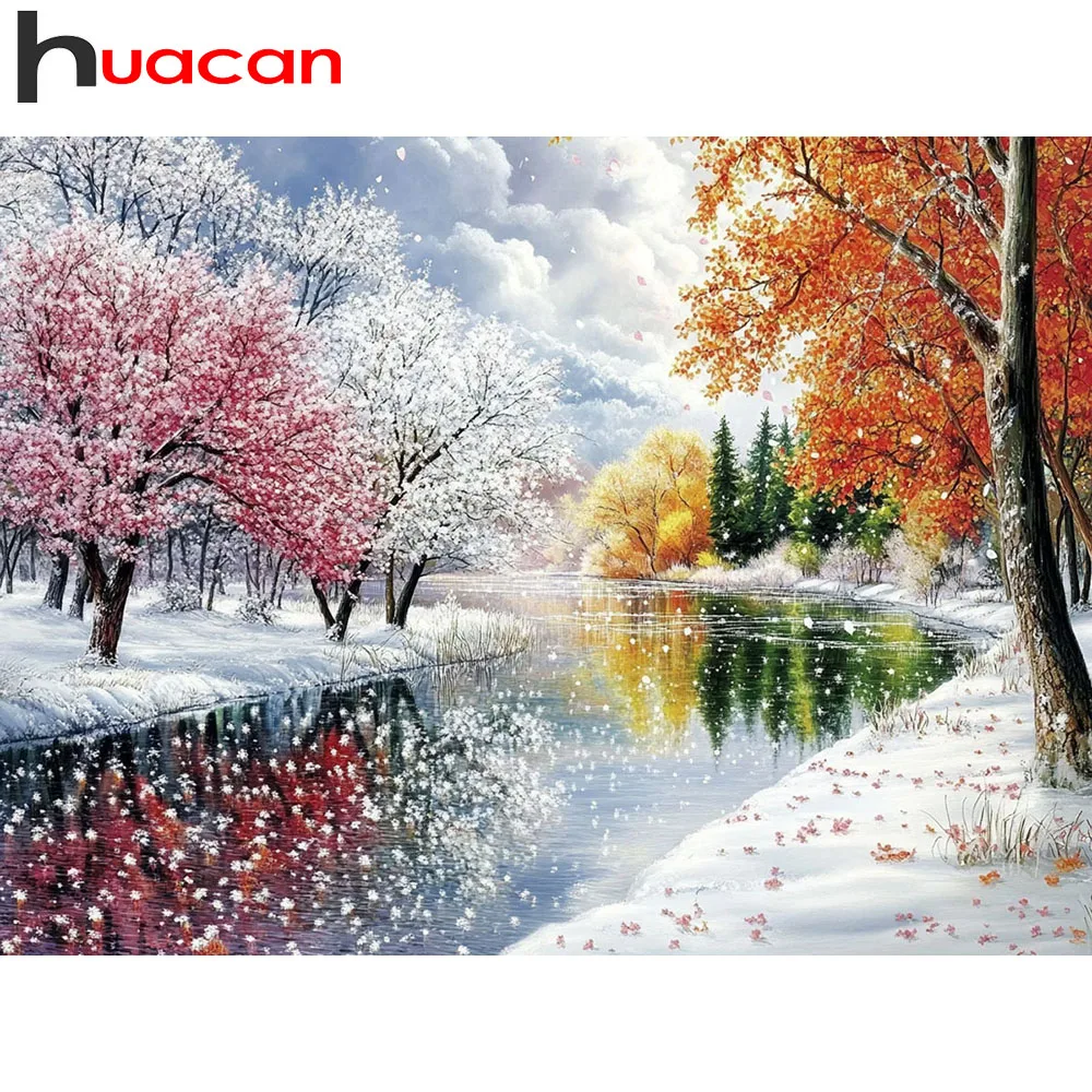 Huacan Winter-Schneeslandschaft, Diamant-Gemälde, gefallene Blätter, Stickerei, neu, 2026, voller Platz, runder Bohrer, Diamant-Mosaik, Wanddekoration