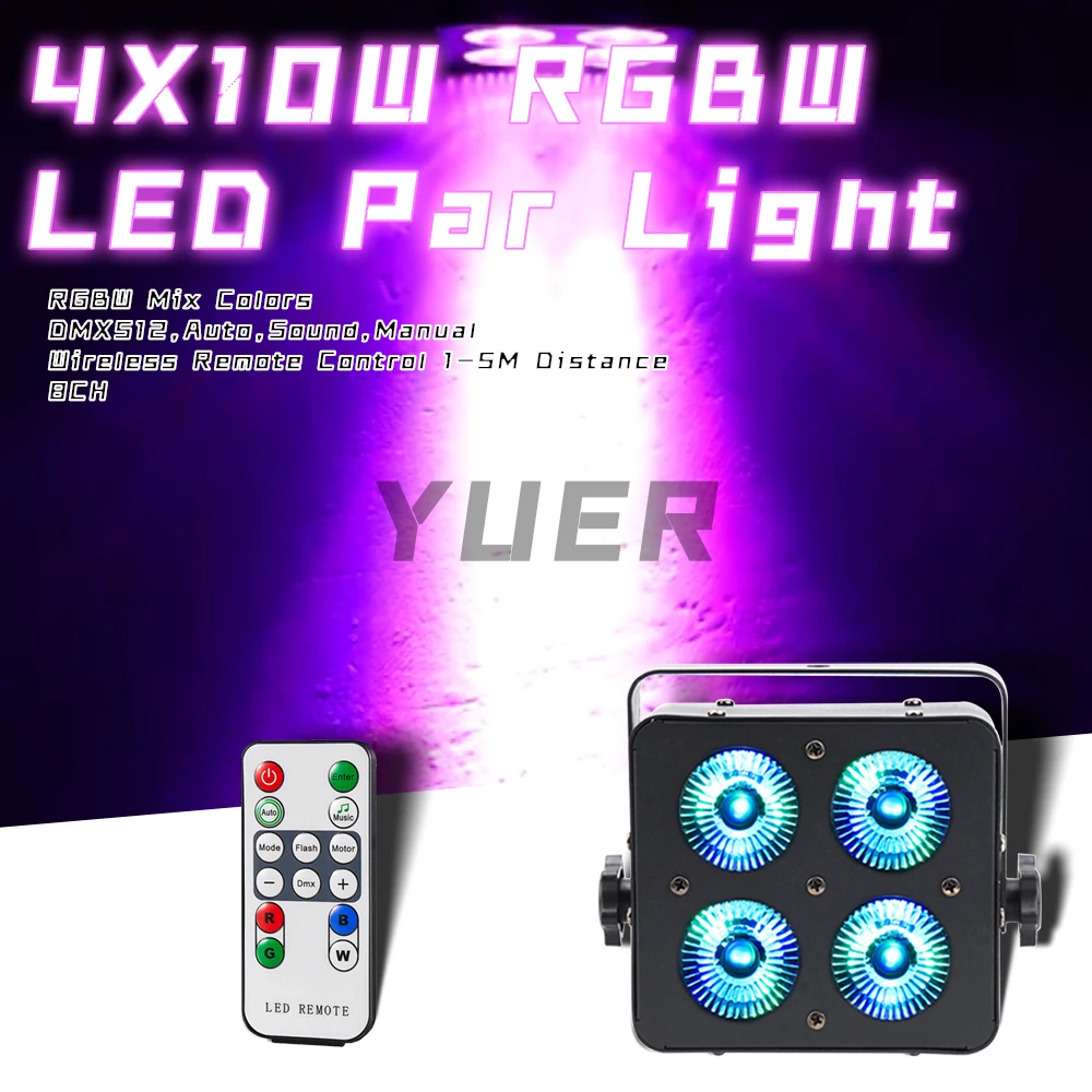 

NEW Mold LED 4X10W RGBW Par Light Remote Control DMX 8CH for Disco DJ Music Party Bar Decoration Stage Lighting Club Dance Floor