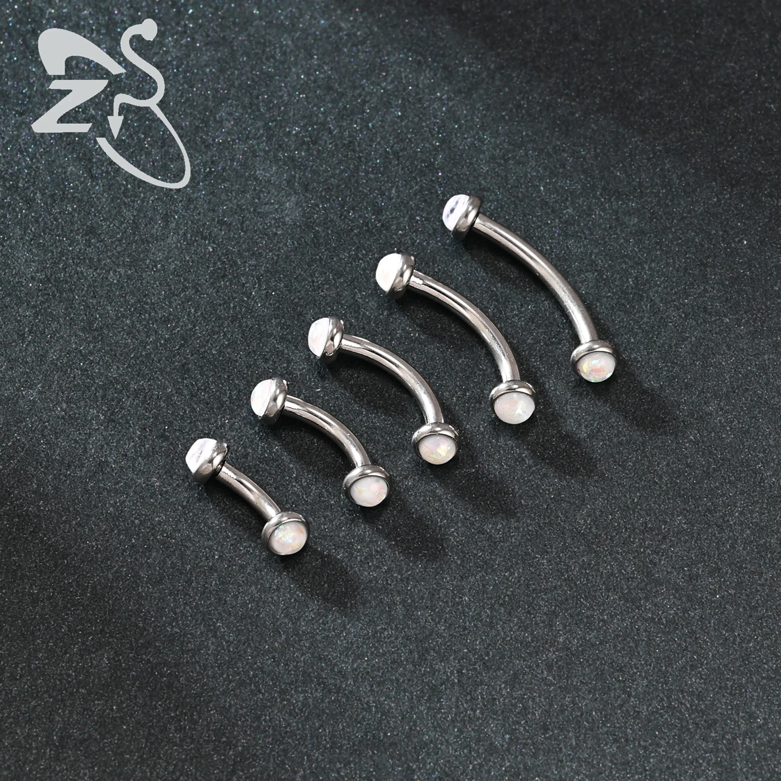 ZS 3-4pcs/Lot 14G Opal Curved Barbell Eyebrow Rings Internal Thread Eyebrow Stud Rook Daith Piercing Gold Color Lip Piercings