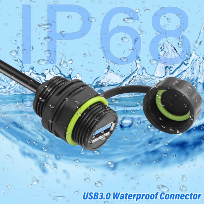 IP68 5Gpbs USB 3.0 Male to Female Panel Mount Cable ,Outdoor Waterproof USB Pass Through Adapter Cable, 1M