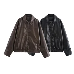 BM&MD&ZA2024 autumn new women's clothing simple loose casual fashion all-match imitation leather pilot jacket