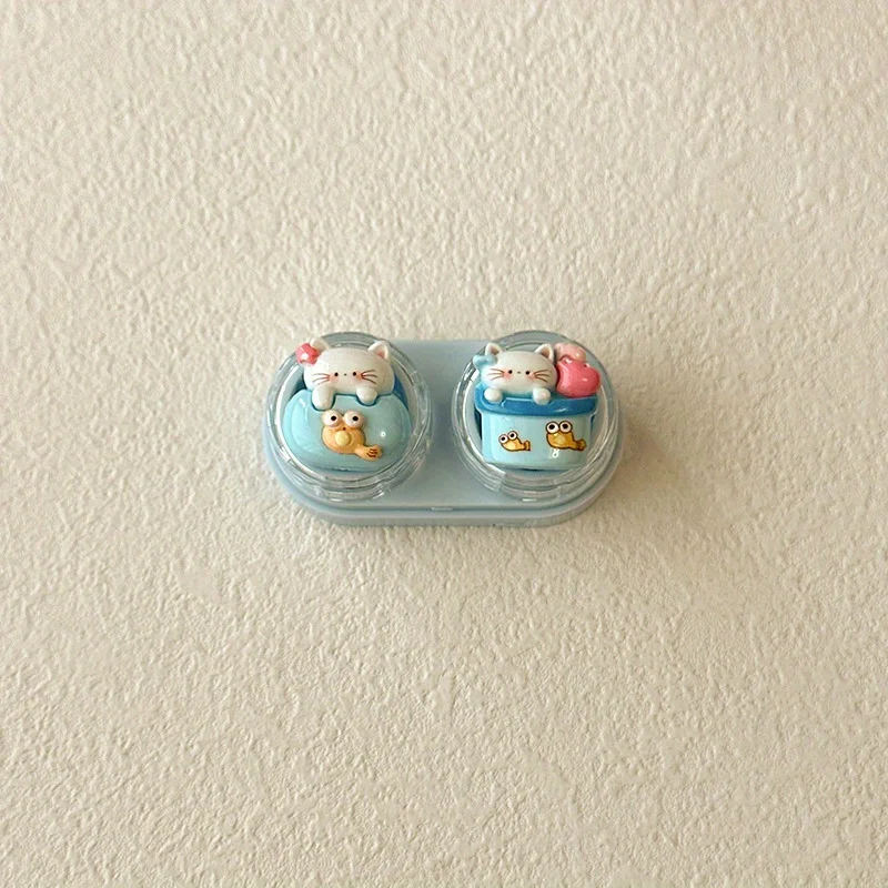 حافظة عدسات لاصقة على شكل قطة كرتونية، درج صغير محمول، تخزين يومي للسفر للنساء والفتيات