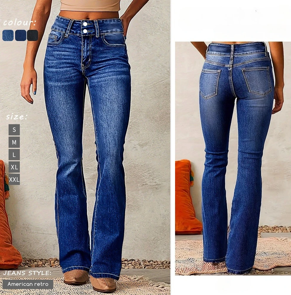 New Fall Women's Jeans, Blue Stretch Denim Pants, Black Stylish Casual Trousers.