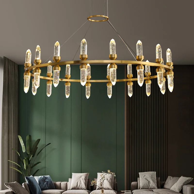 Luxury Golden Crystal Pendant Lamp Villa Hotel Indoor Hanging Lamp Living Dining Room Main Chandelier Kitchen Island Droplights