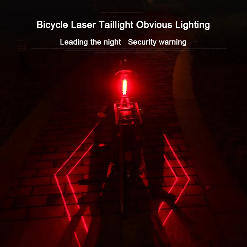 

Bicycle Laser Taillight Security Warning Light Mountain Bike Parallel Line Obvious Red Lighting USB Charging