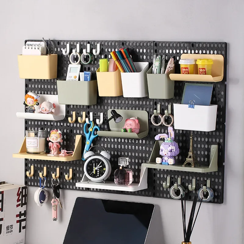 Wall Mount Shelf Hooks, Hole Board, Rack de armazenamento auto-adesivo, Desk Organizer, Organização do quarto, Vários Home Storage Acessórios