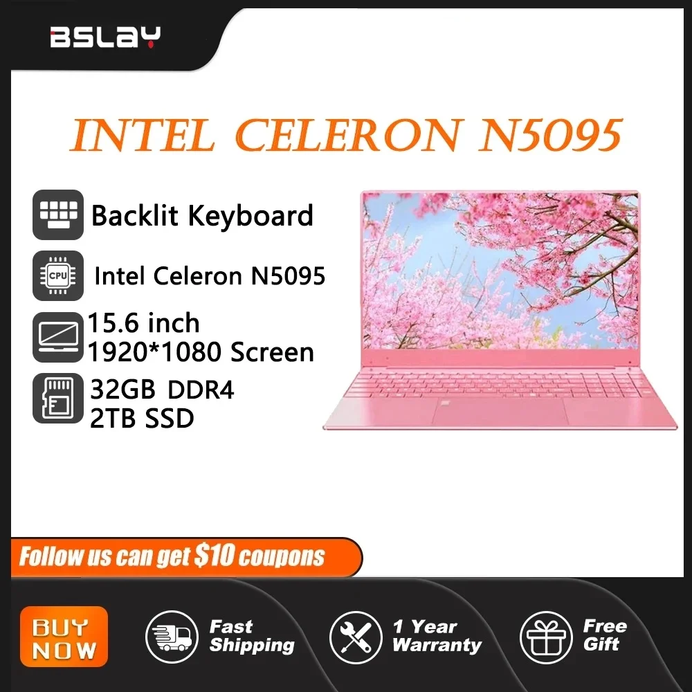 Laptop 15.6 inci Intel Celeron N5095 32GB DDR4 2TB SSD Windows 11 HD kamera Backlit Keypad Buka kunci sidik jari komputer portabel