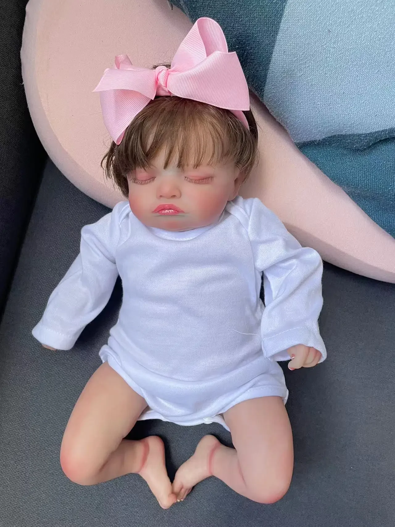 45cm Rosalie zachte stoffen lichaam levensechte pasgeboren herboren pop meerdere lagen schilderen 3D huid met zichtbare aderen handgeworteld haar