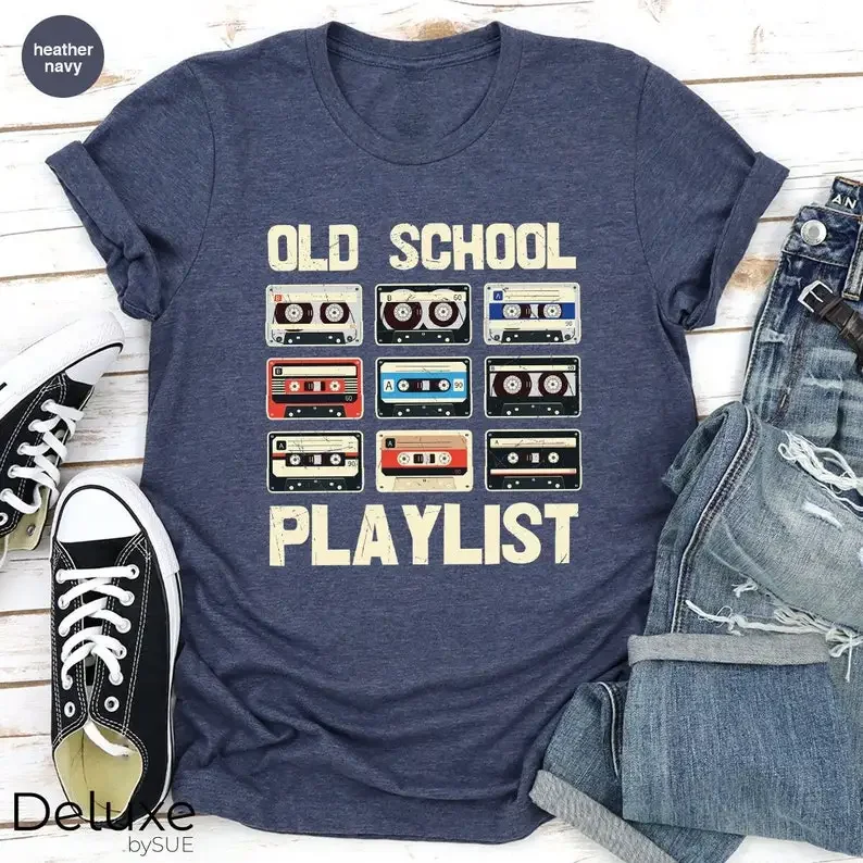 Old School Playlist Shirt Retro 80s Music Party Music Mix Tape Cassette Player Men\'s Women\'s Vintage Style Graphic Tee 90s Music