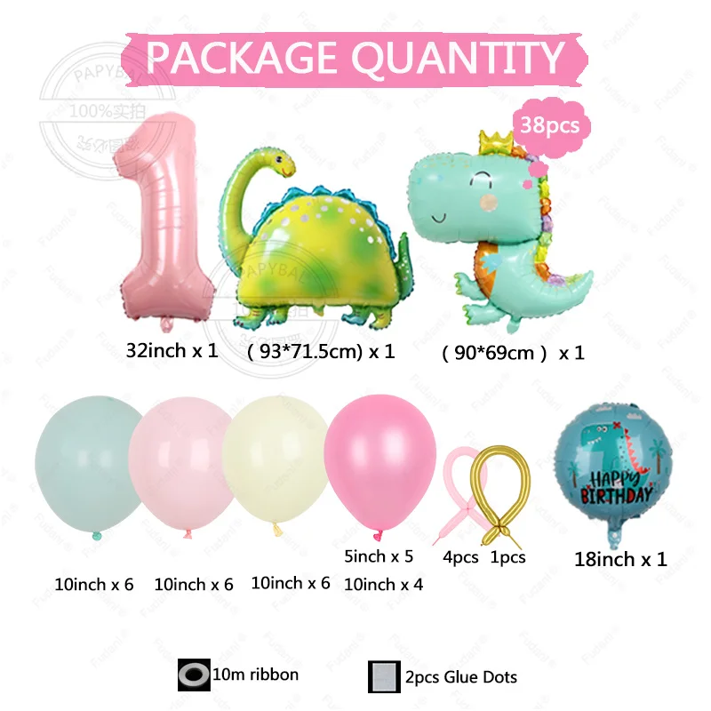 Colored Latex Balloons Cute Dinosaur Foil Balloon 38pcs for Girl Dinosaur Theme Birthday Baby Shower Decorations Party Favors