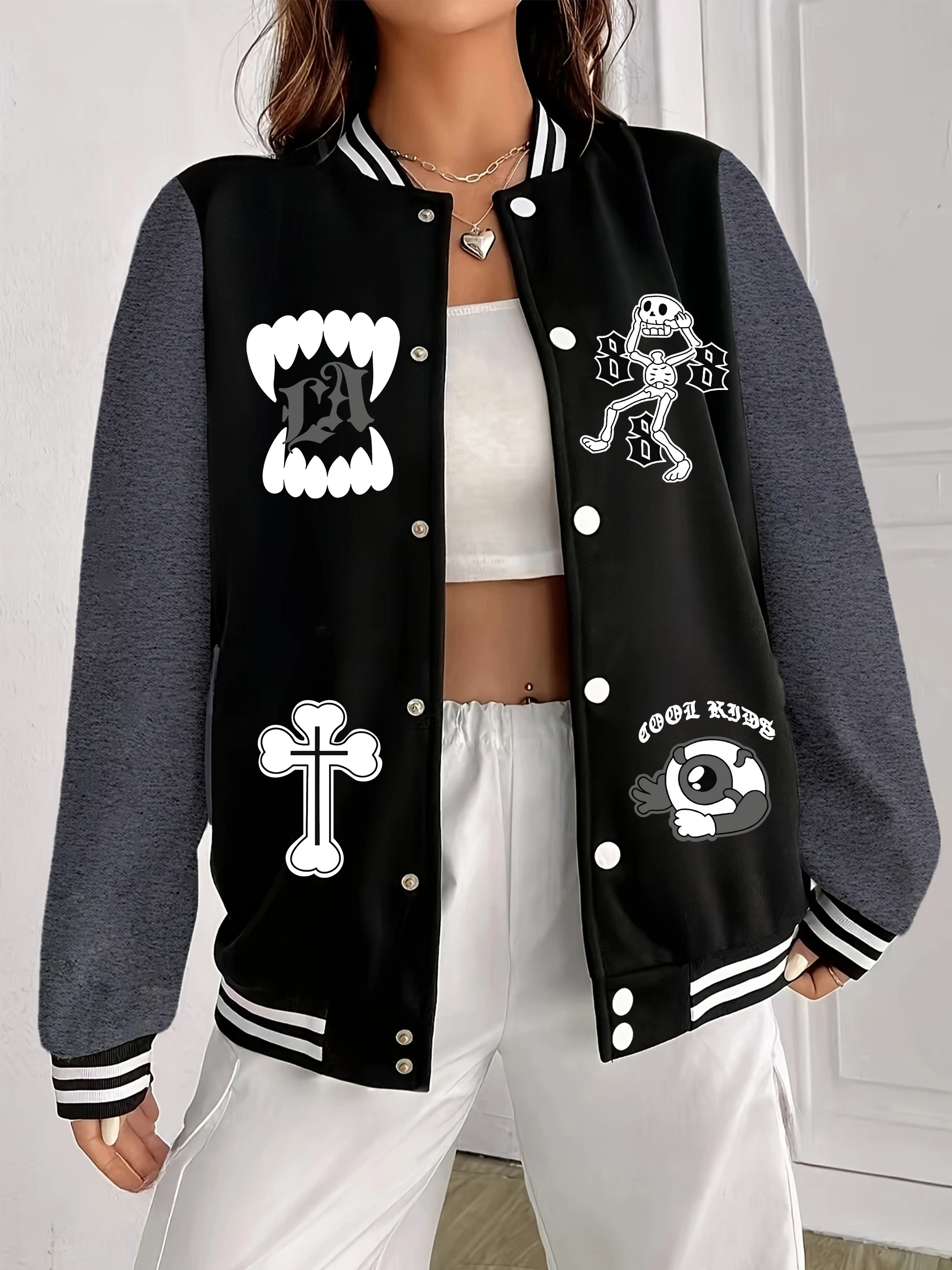 

Витой скелет, мужской принт, женская бейсбольная форма, флисовая уличная одежда в стиле хип-хоп, осенняя повседневная одежда, женские куртки больших размеров