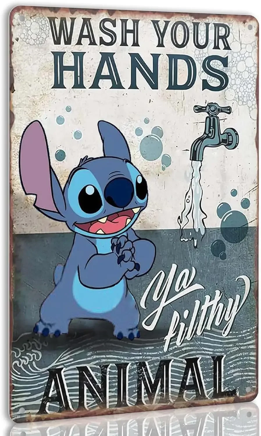 Funny Stitch Bathroom Decor Wash Your Hands Sign Kitchen Wall Art Bathroom Accessories Set Toilet Tin Sign Kids Farmhouse Bathro