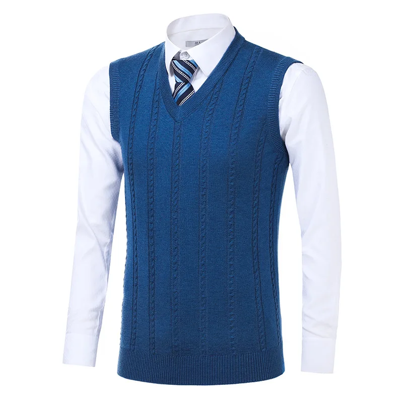 2024 Autumn Winter New Men's Knitted Vest Fashion Solid Color Jacquard Middle-aged Men's Warm Sleeveless Hair Vest